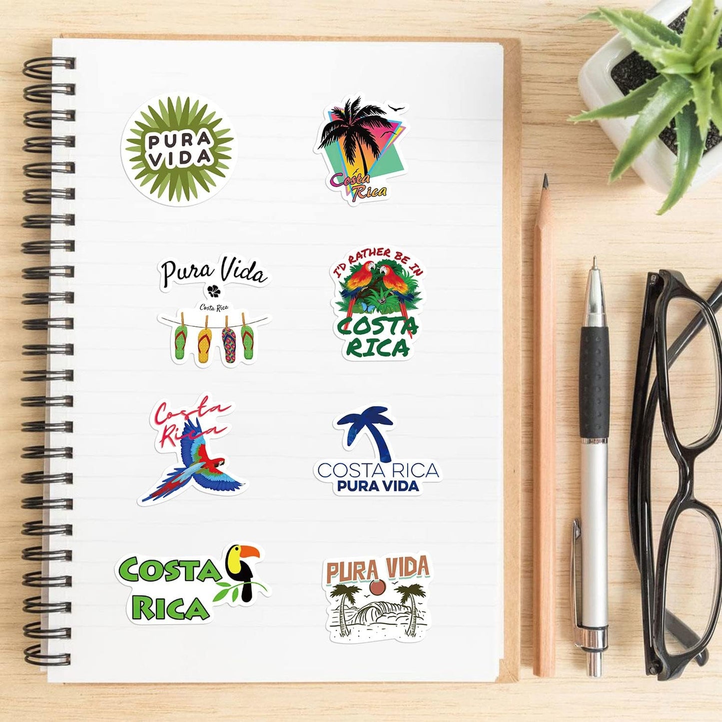 50Pcs Costa Rica Stickers Pack, Aesthetic Pura Vida Waterproof Vinyl Stickers for Water Bottle Laptop Scrapbook Journal, Summer Tropical City Decals for Kids Girls Teens Adults