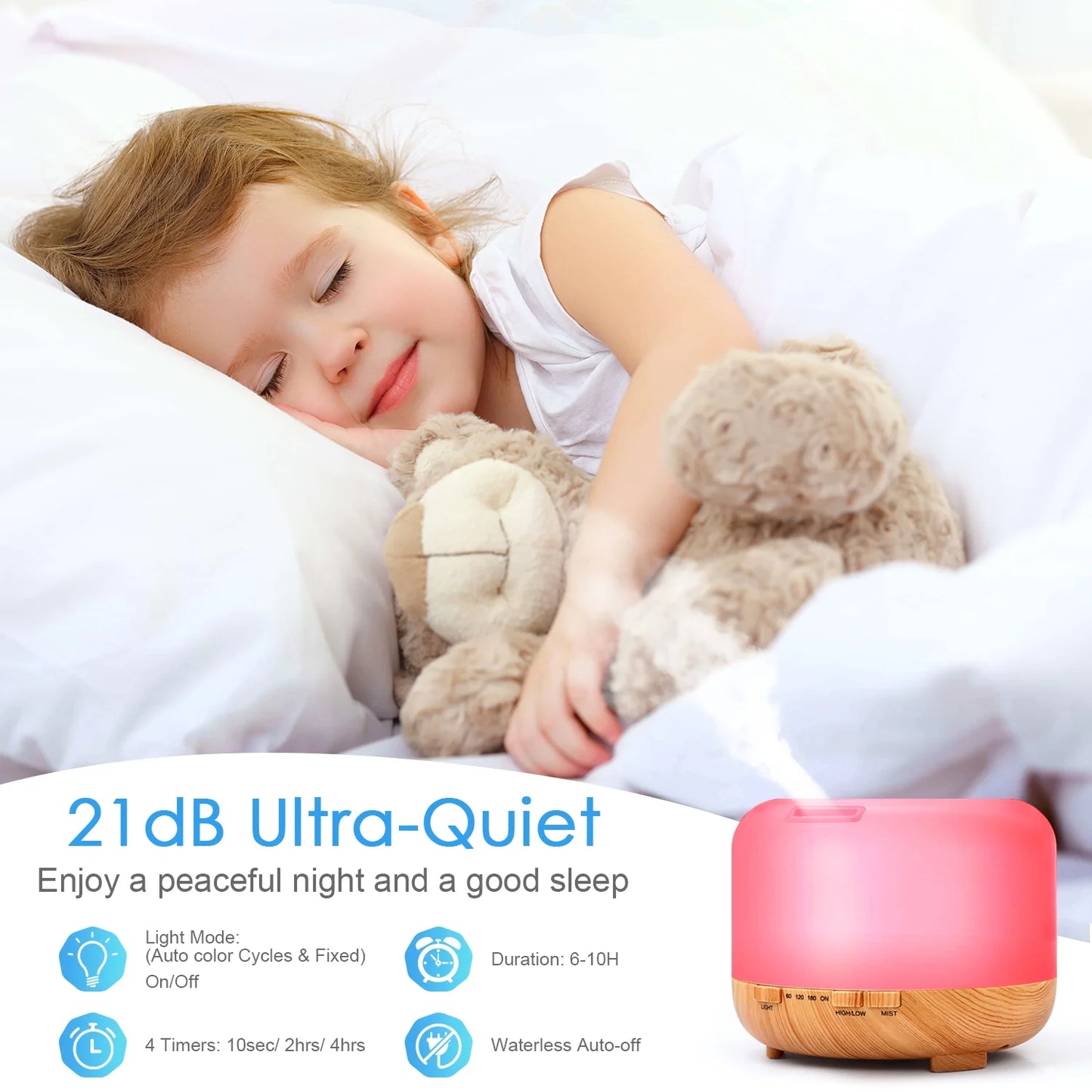 500Ml Premium, Essential Oil Diffuser, 5 in 1 Ultrasonic Aromatherapy Fragrant Oil Humidifier Vaporizer, Timer and Auto-Off Safety Switch, 7 LED Light Colors