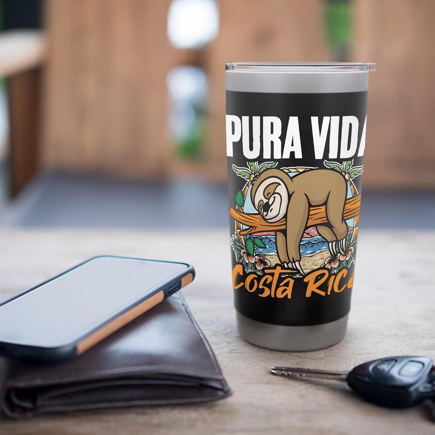 Sloth Beach Vacation Tropical Sloths Pura Vida Costa Rica Stainless Steel Insulated Tumbler