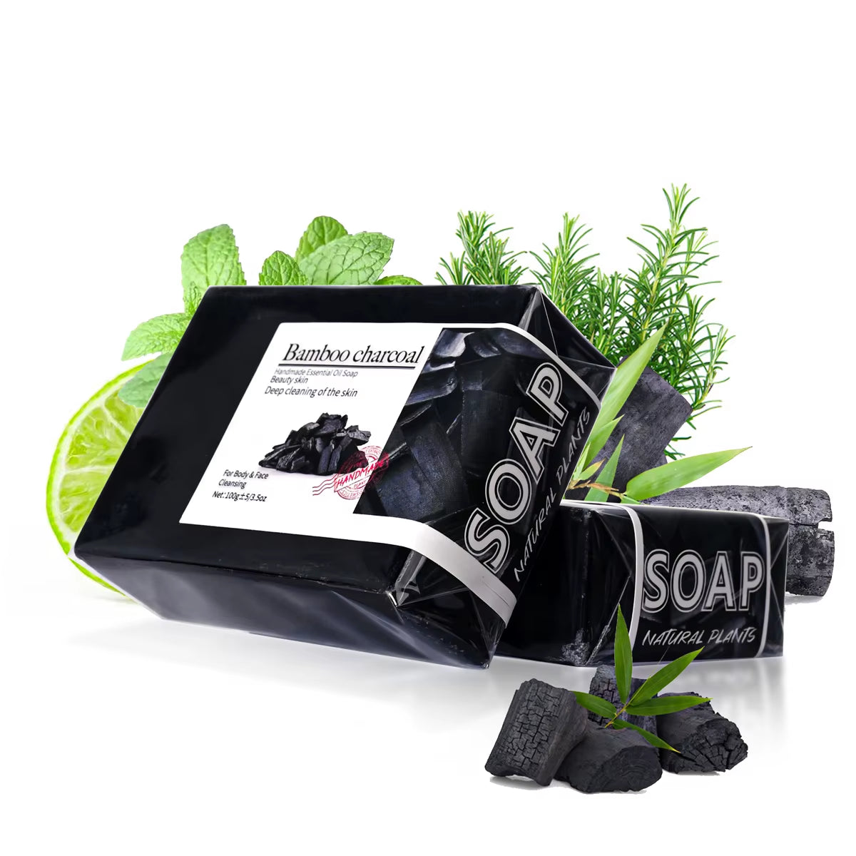 100G Bamboo Charcoal Soap Natural Organic Activated Charcoal Private Label Handmade Blackhead Removal Black Soap