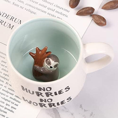 Sloth Mug Gift Funny Coffee Mug 3D Animal Sloth Mug Ceramic 350 Ml Tea Mug with Spoon & Coaster Coffee Mug Cute Coffee Mug Birthday Gift for Friend Women Men