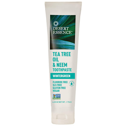 Tea Tree Oil & Neem Toothpaste - Fluoride-Free, Gluten-Free, SLS Free Formula - Vegan, Herbal Toothpaste for Plaque Reduction - Wintergreen Flavor, 6.25 Oz