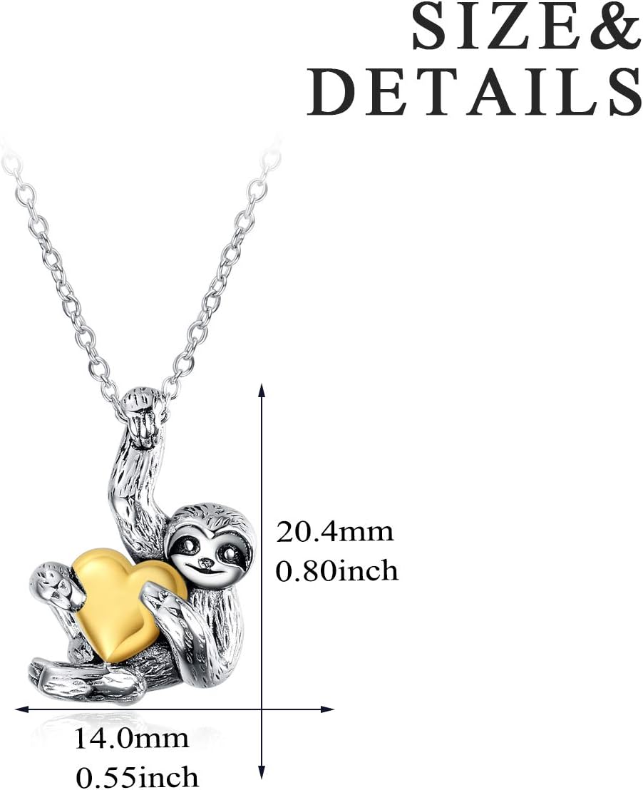 Sloth Necklace Gifts Sterling Silver Sloth Pendant Necklace Heart Sloth Jewelry for Women Men