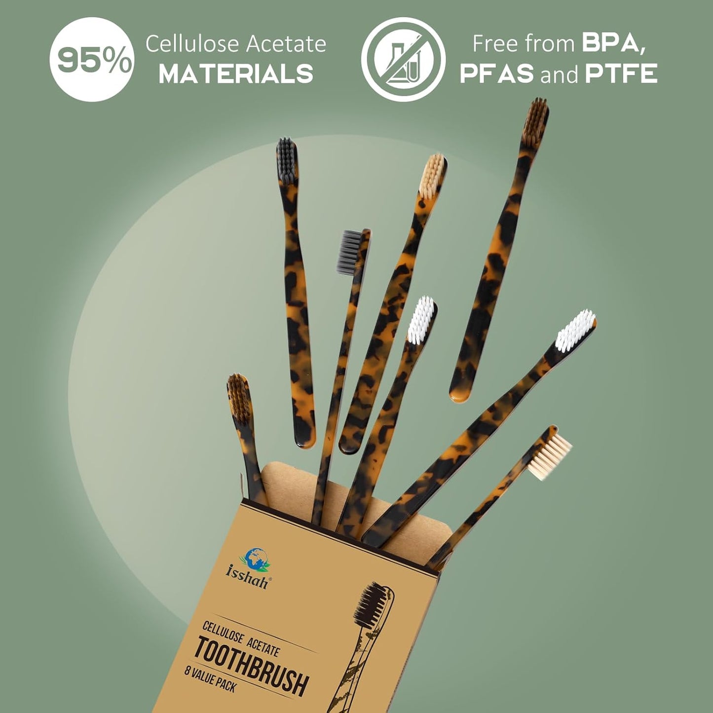 Biodegradable Eco-Friendly Cellulose Acetate Toothbrushes - 8 Count