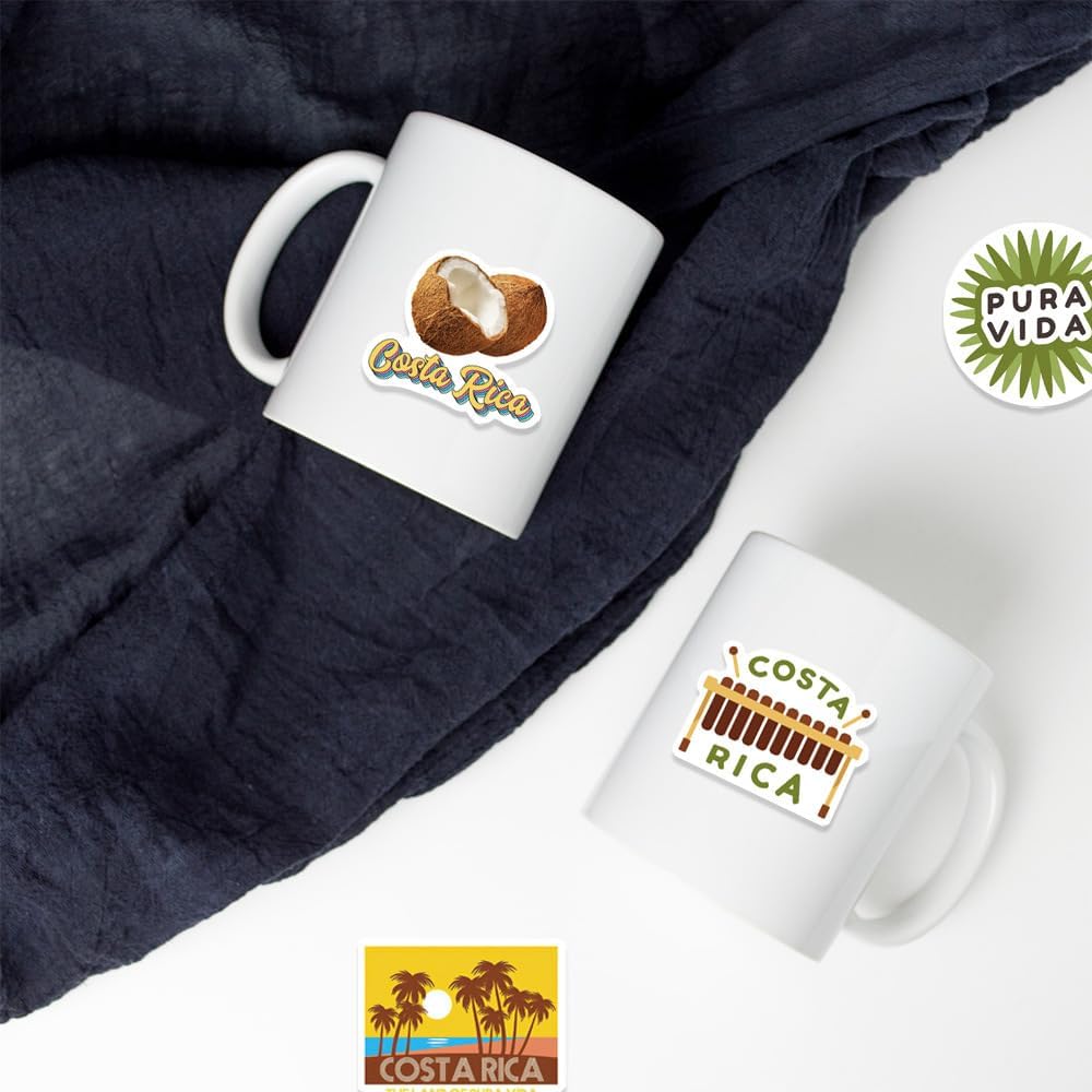 Costa Rica Stickers for Kids Girls Adults, 50 Pcs Aesthetic Pura Vida Graffiti Vinyl Decals for Decor Laptops Water Bottles Scrapbook Helmet, Costa Rica Summer Tropical City Sticker