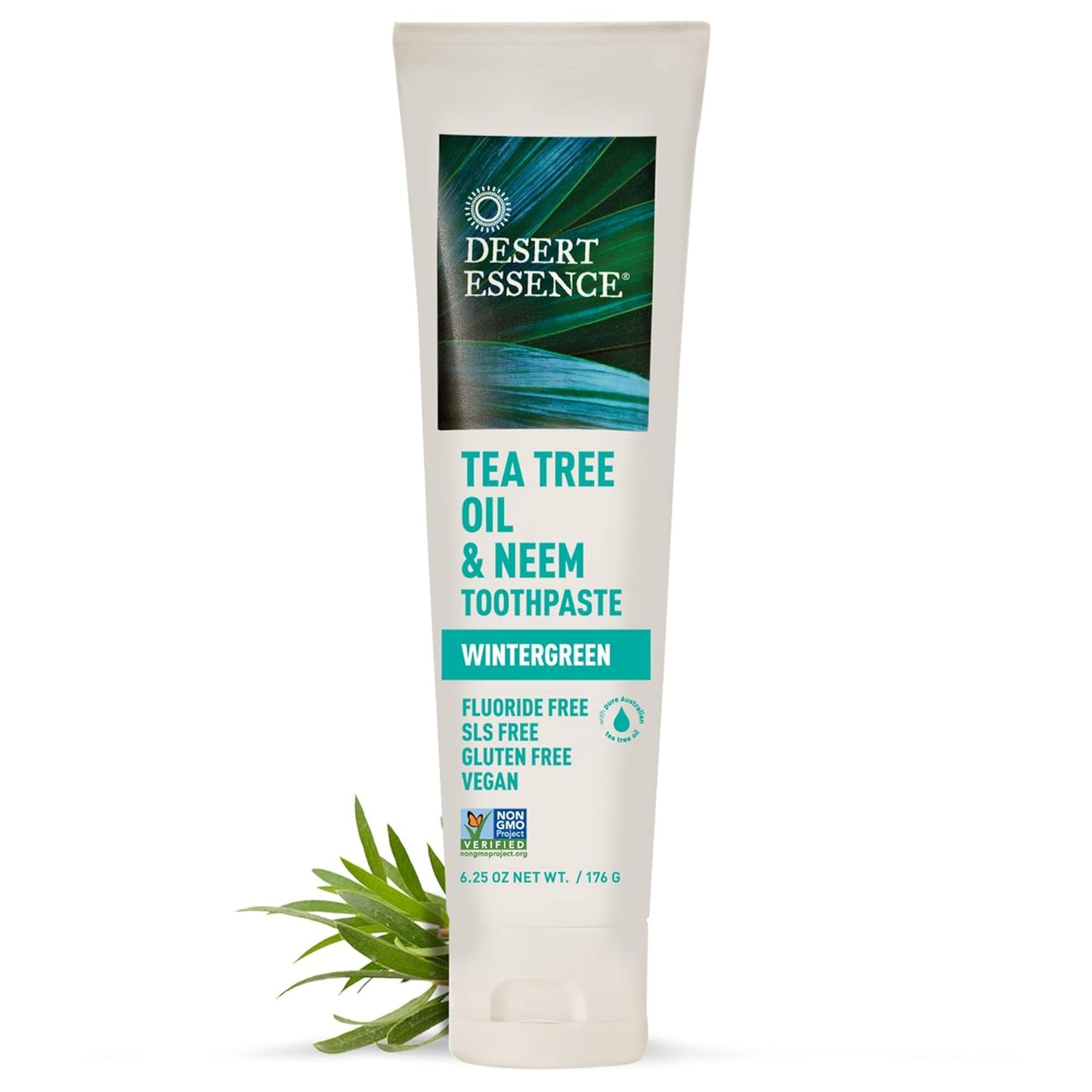 Tea Tree Oil & Neem Toothpaste - Fluoride-Free, Gluten-Free, SLS Free Formula - Vegan, Herbal Toothpaste for Plaque Reduction - Wintergreen Flavor, 6.25 Oz