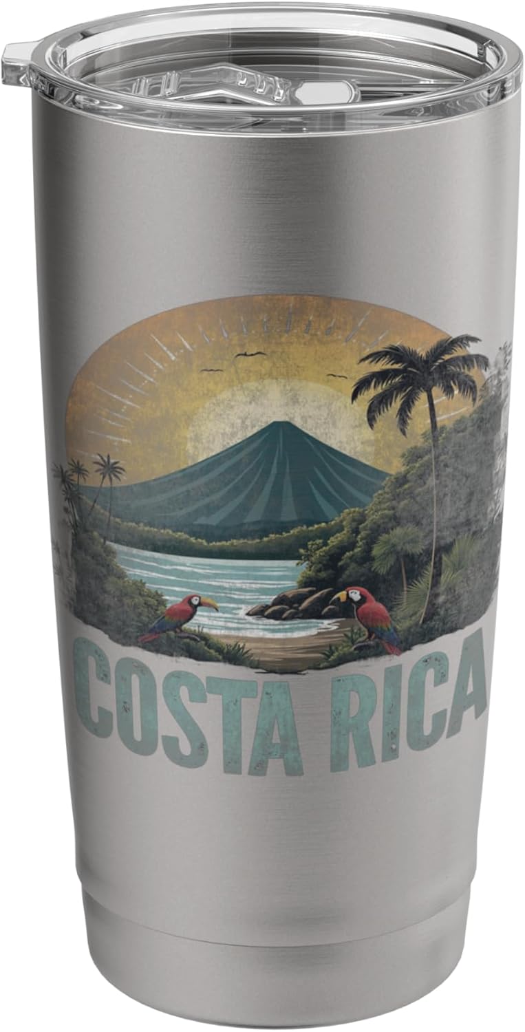 Retro Costa Rica Landscape Vintage Souvenir Stainless Steel Insulated Tumbler