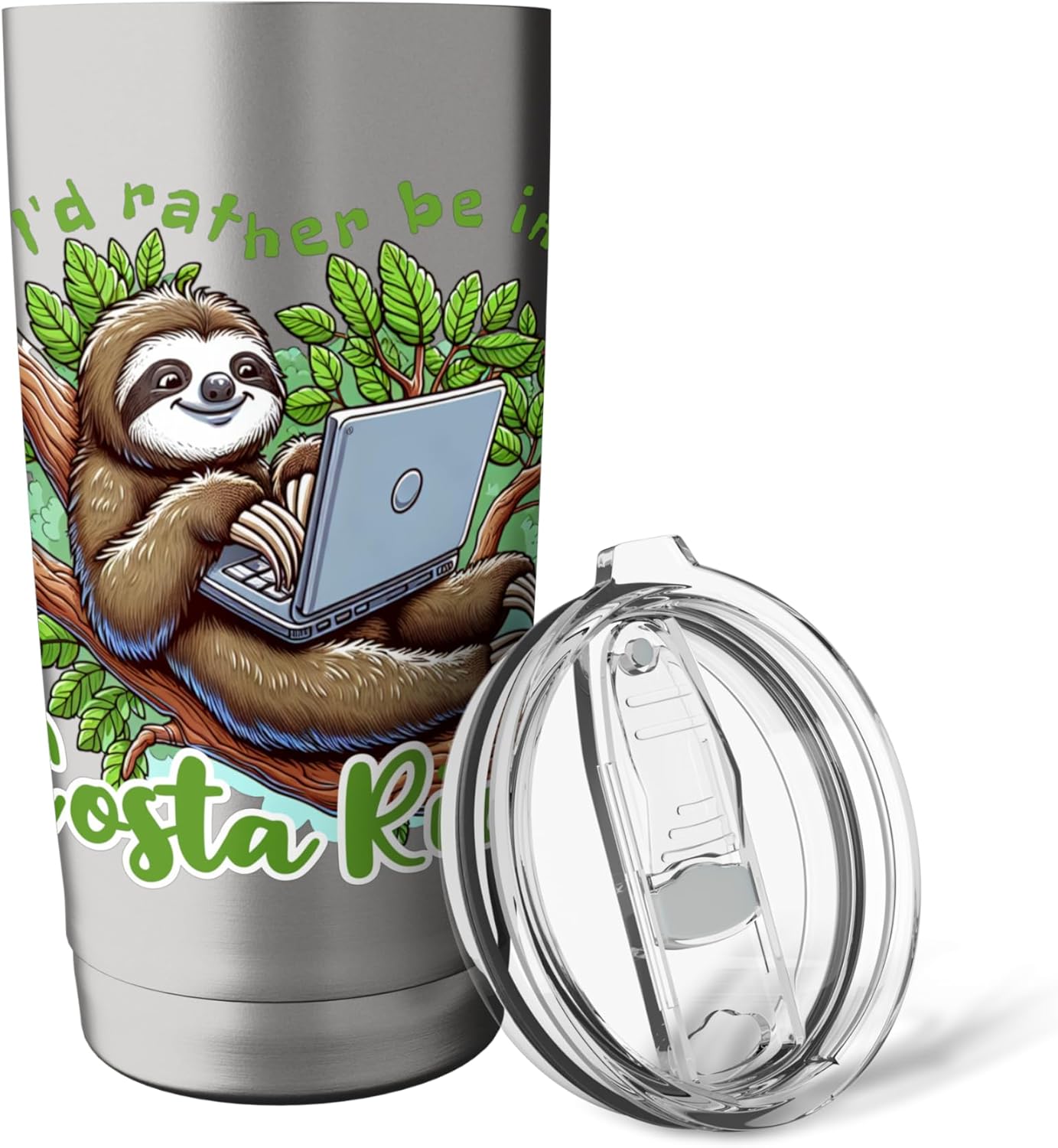 I'D Rather Be in Costa Rica Sloth Remote Working Pura Vida Stainless Steel Insulated Tumbler