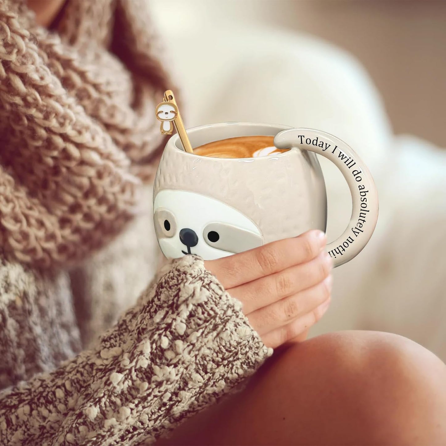 Novelty Sloth Coffee Mug, Cute Travel Tea Mugs, Animal Cup, Cartoon 3D Ceramic Drinkware for Sloths Lovers, Funny Sloth Gifts for Women and Men,Birthday Christmas Gifts, 11Oz /330Ml