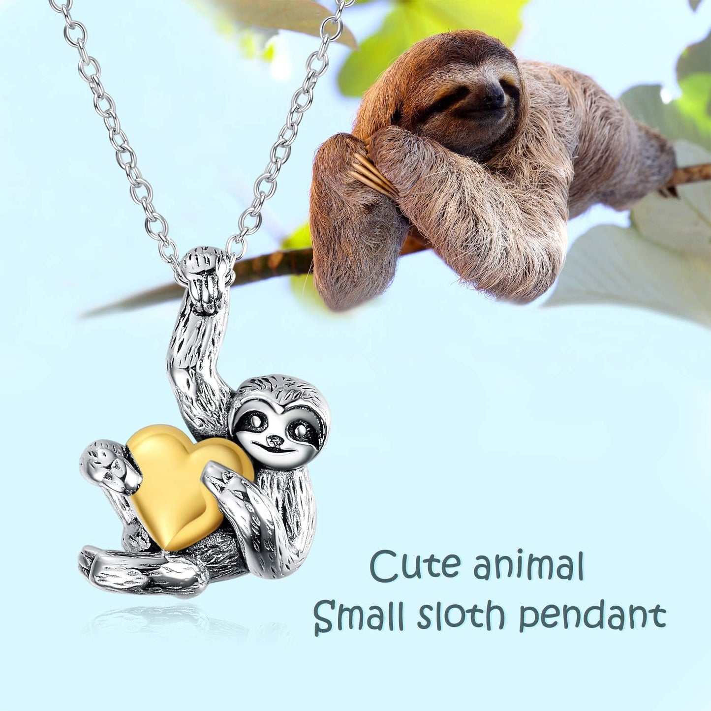 Sloth Necklace Gifts Sterling Silver Sloth Pendant Necklace Heart Sloth Jewelry for Women Men