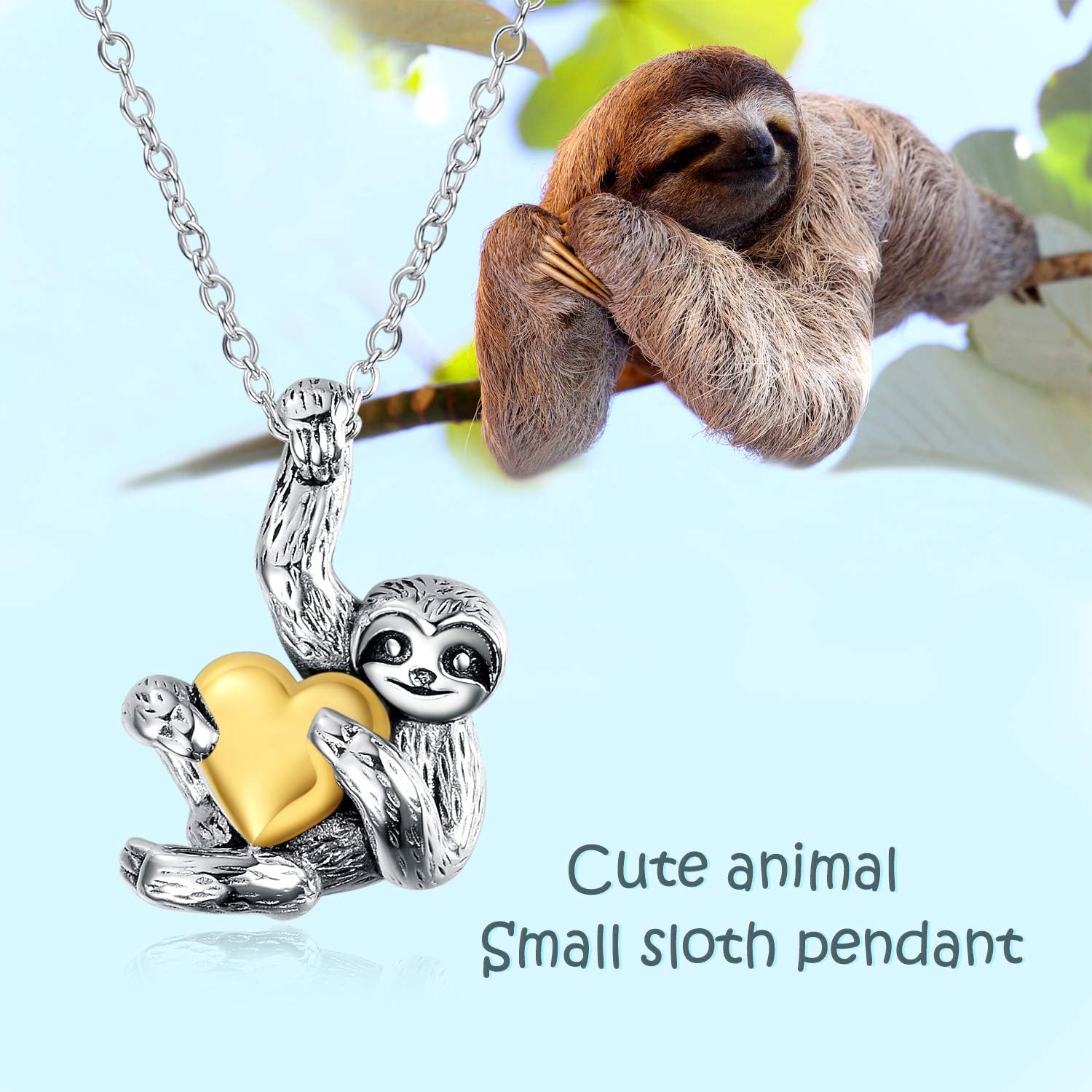 Sloth Necklace Gifts Sterling Silver Sloth Pendant Necklace Heart Sloth Jewelry for Women Men