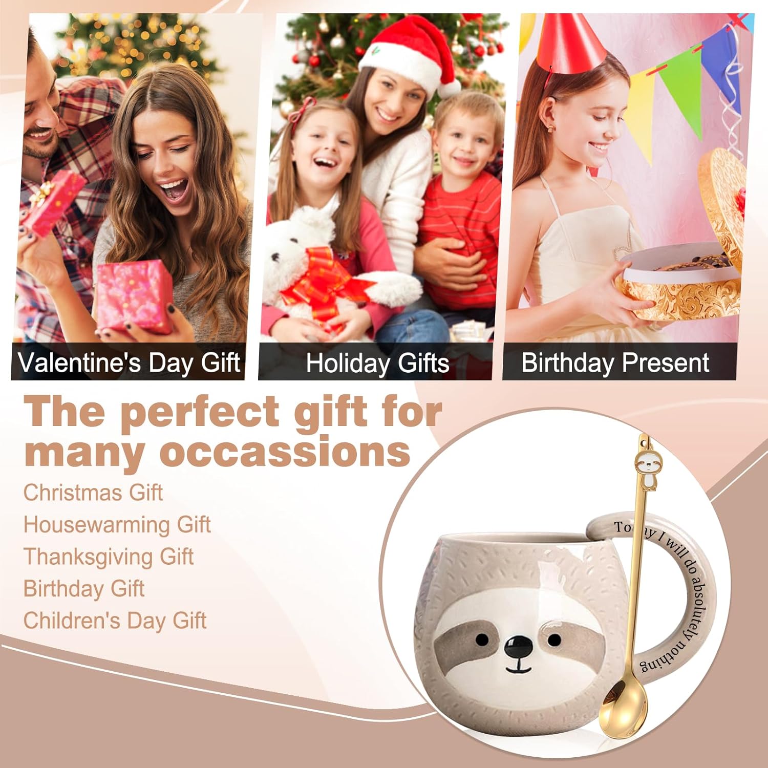 Novelty Sloth Coffee Mug, Cute Travel Tea Mugs, Animal Cup, Cartoon 3D Ceramic Drinkware for Sloths Lovers, Funny Sloth Gifts for Women and Men,Birthday Christmas Gifts, 11Oz /330Ml