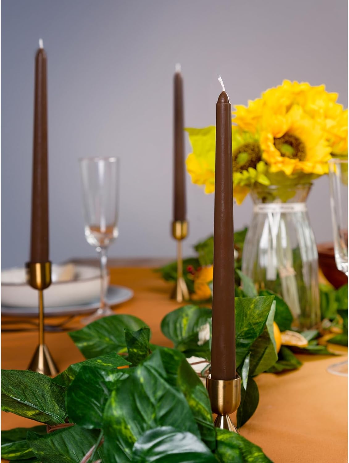 12 Inch Taper Candles Set of 4 - Dripless and Smokeless Unscented - Slow Burning Candle Sticks - Brown Candles