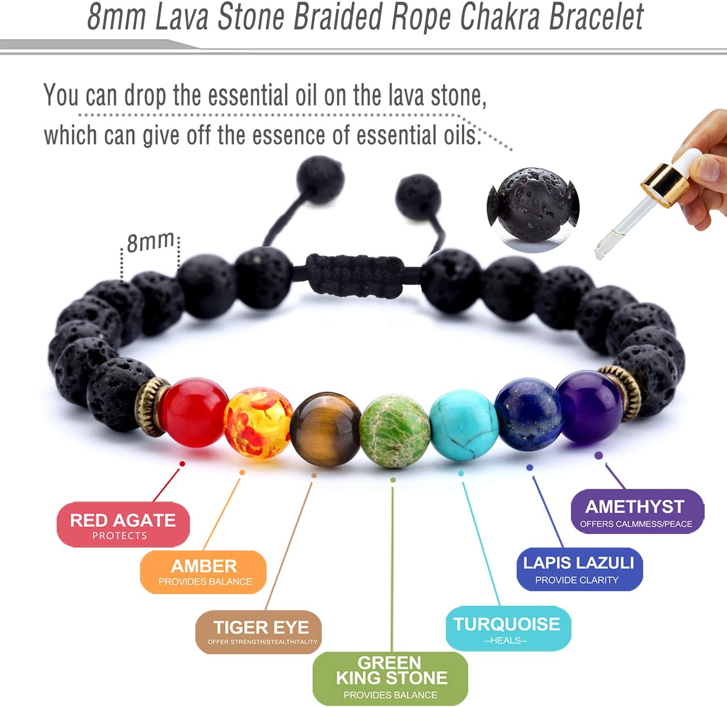 Men Women 8Mm Lava Rock Beads Chakra Bracelet Braided Rope Natural Stone Yoga Bracelet Bangle