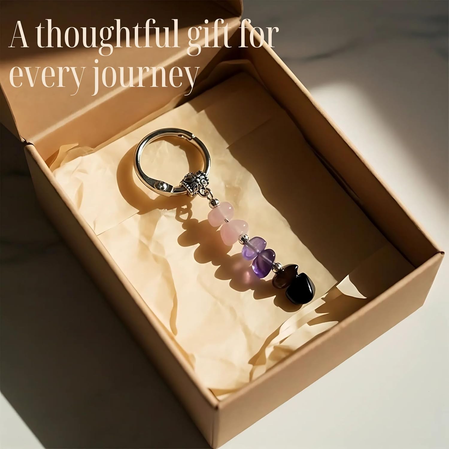 Keychain for Women – Unique Charm with Healing Crystals, Farewell Gift for Coworker, Pocket Positivity Accessory