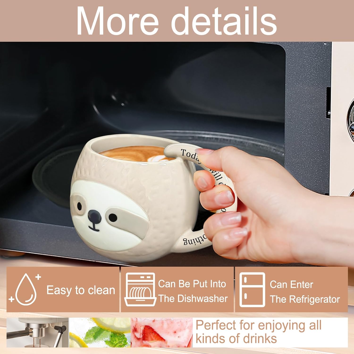 Novelty Sloth Coffee Mug, Cute Travel Tea Mugs, Animal Cup, Cartoon 3D Ceramic Drinkware for Sloths Lovers, Funny Sloth Gifts for Women and Men,Birthday Christmas Gifts, 11Oz /330Ml