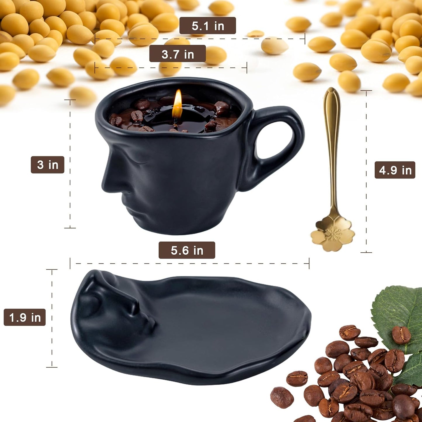 Scented Candle Gift Set - 8.5 Oz Coffee Cup Candles with Spoons, Long-Lasting Soy Wax Candles, Relaxing Vanilla Latte Scents, Home Decor Gifts for Coffee Lovers, Men, Women, Dad, Birthday, Christmas