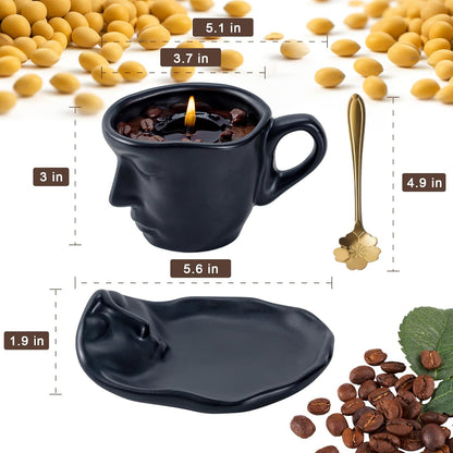 Scented Candle Gift Set - 8.5 Oz Coffee Cup Candles with Spoons, Long-Lasting Soy Wax Candles, Relaxing Vanilla Latte Scents, Home Decor Gifts for Coffee Lovers, Men, Women, Dad, Birthday, Christmas