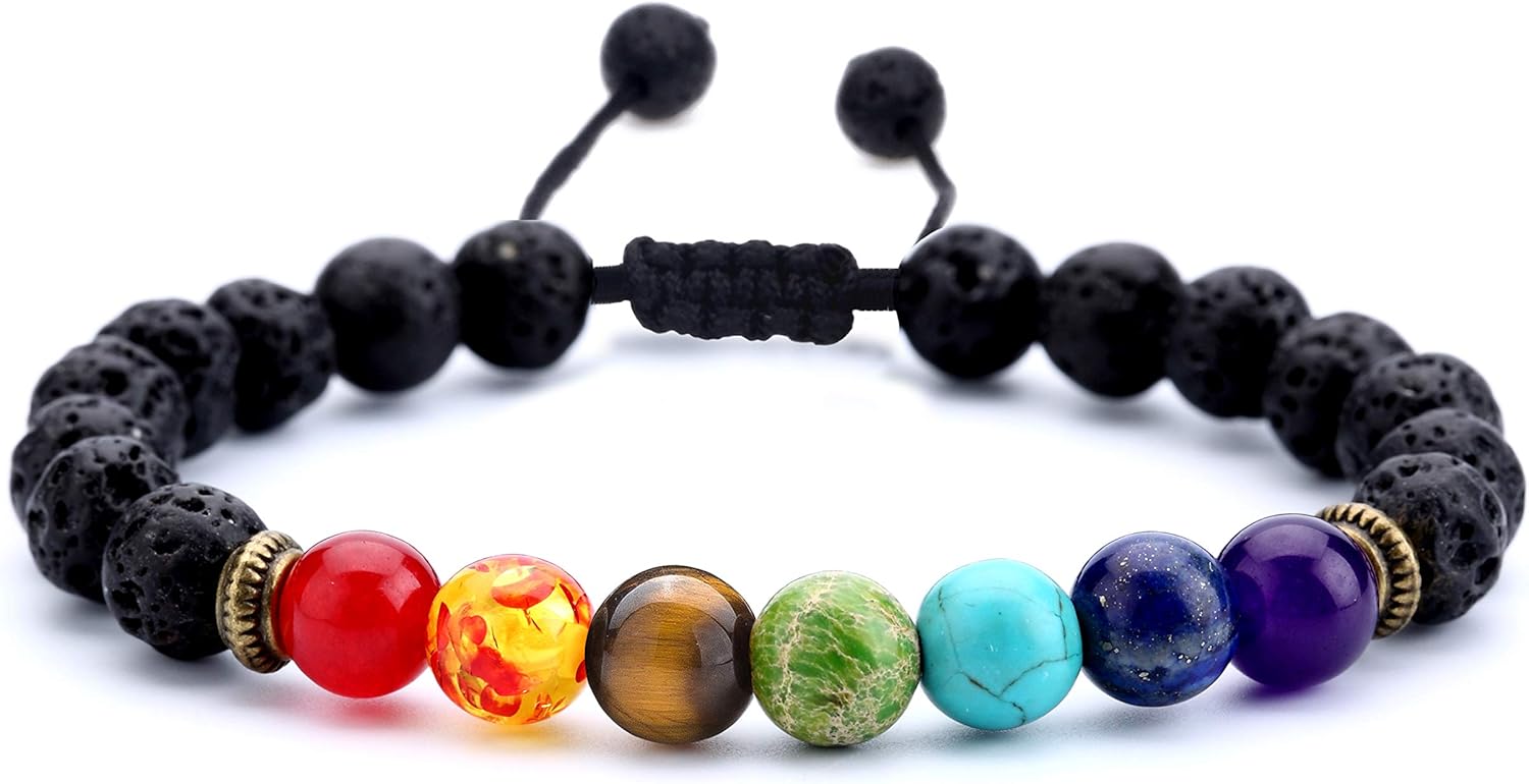 Men Women 8Mm Lava Rock Beads Chakra Bracelet Braided Rope Natural Stone Yoga Bracelet Bangle