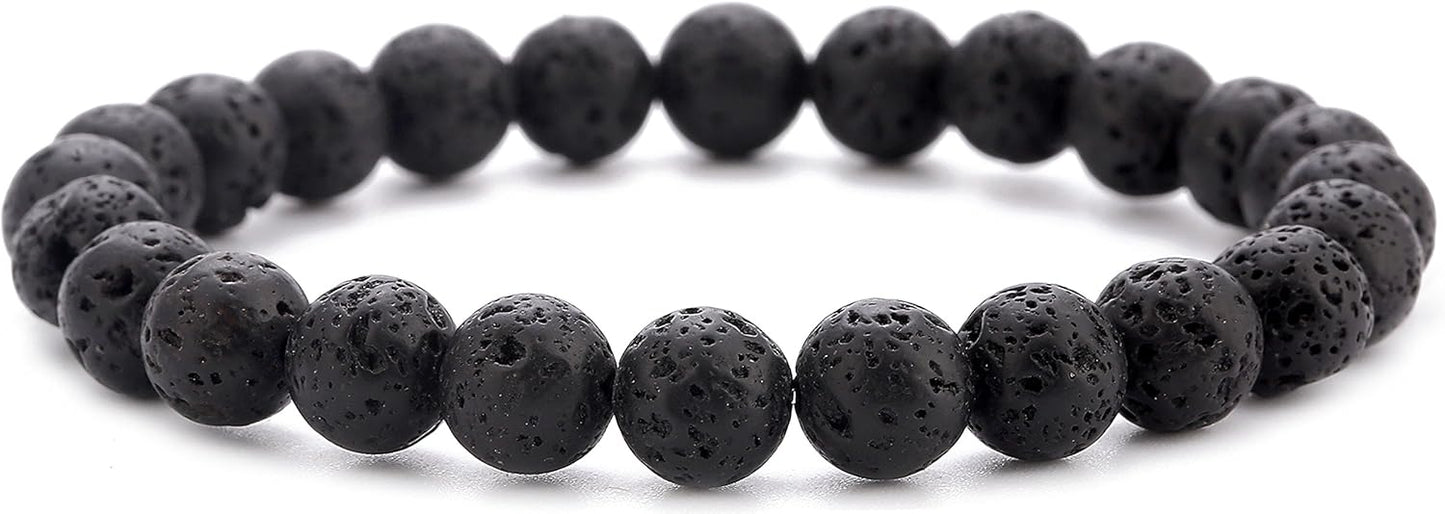 Men - Women 8Mm Natural Stone Lava Rock Diffuser Bracelet Elastic Yoga Agate Beads Bracelet Bangle