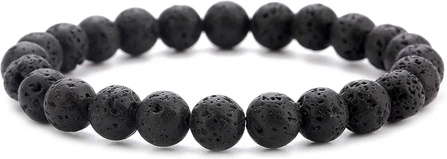 Men - Women 8Mm Natural Stone Lava Rock Diffuser Bracelet Elastic Yoga Agate Beads Bracelet Bangle