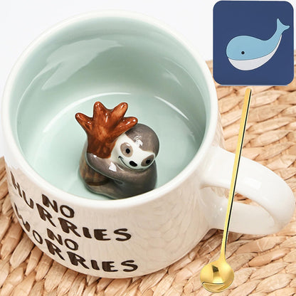 Sloth Mug Gift Funny Coffee Mug 3D Animal Sloth Mug Ceramic 350 Ml Tea Mug with Spoon & Coaster Coffee Mug Cute Coffee Mug Birthday Gift for Friend Women Men
