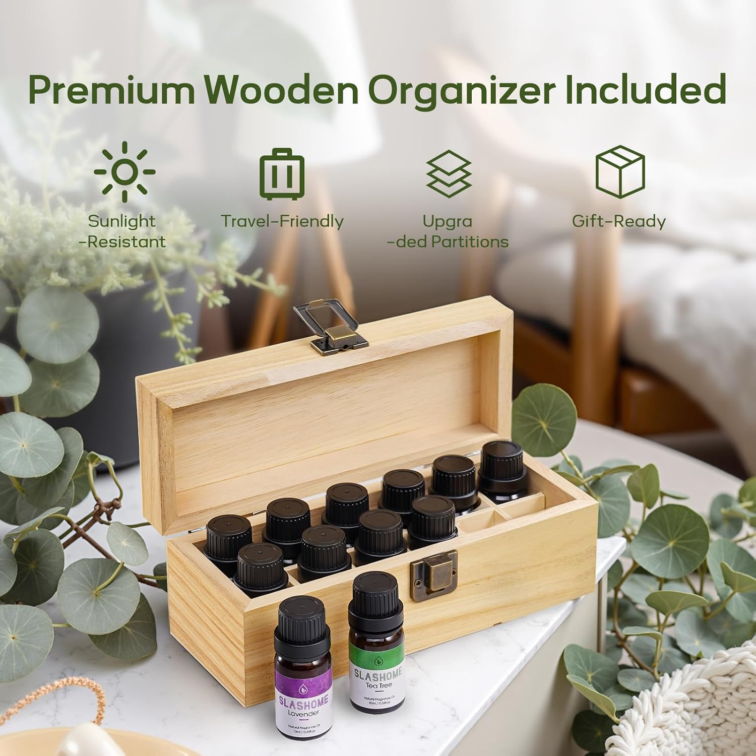 Essential Oils for Diffusers for Home – 12-Pack Essential Oil Set for Sleep & Refreshing Scents – Premium Aromatherapy Diffuser Oils Scents for Home in Wooden Gift Box