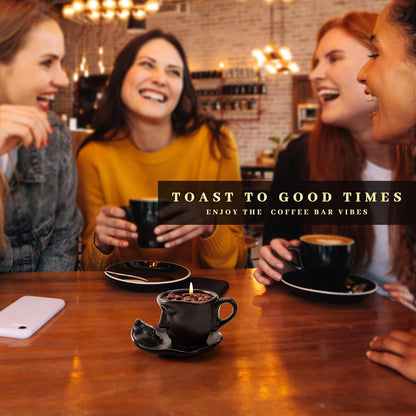 Scented Candle Gift Set - 8.5 Oz Coffee Cup Candles with Spoons, Long-Lasting Soy Wax Candles, Relaxing Vanilla Latte Scents, Home Decor Gifts for Coffee Lovers, Men, Women, Dad, Birthday, Christmas