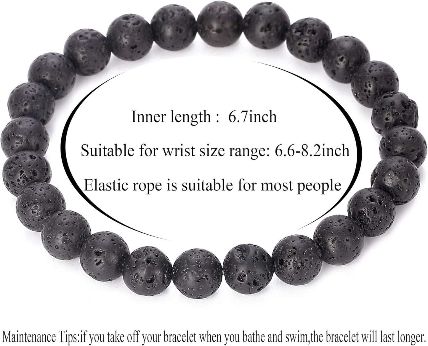 Men - Women 8Mm Natural Stone Lava Rock Diffuser Bracelet Elastic Yoga Agate Beads Bracelet Bangle