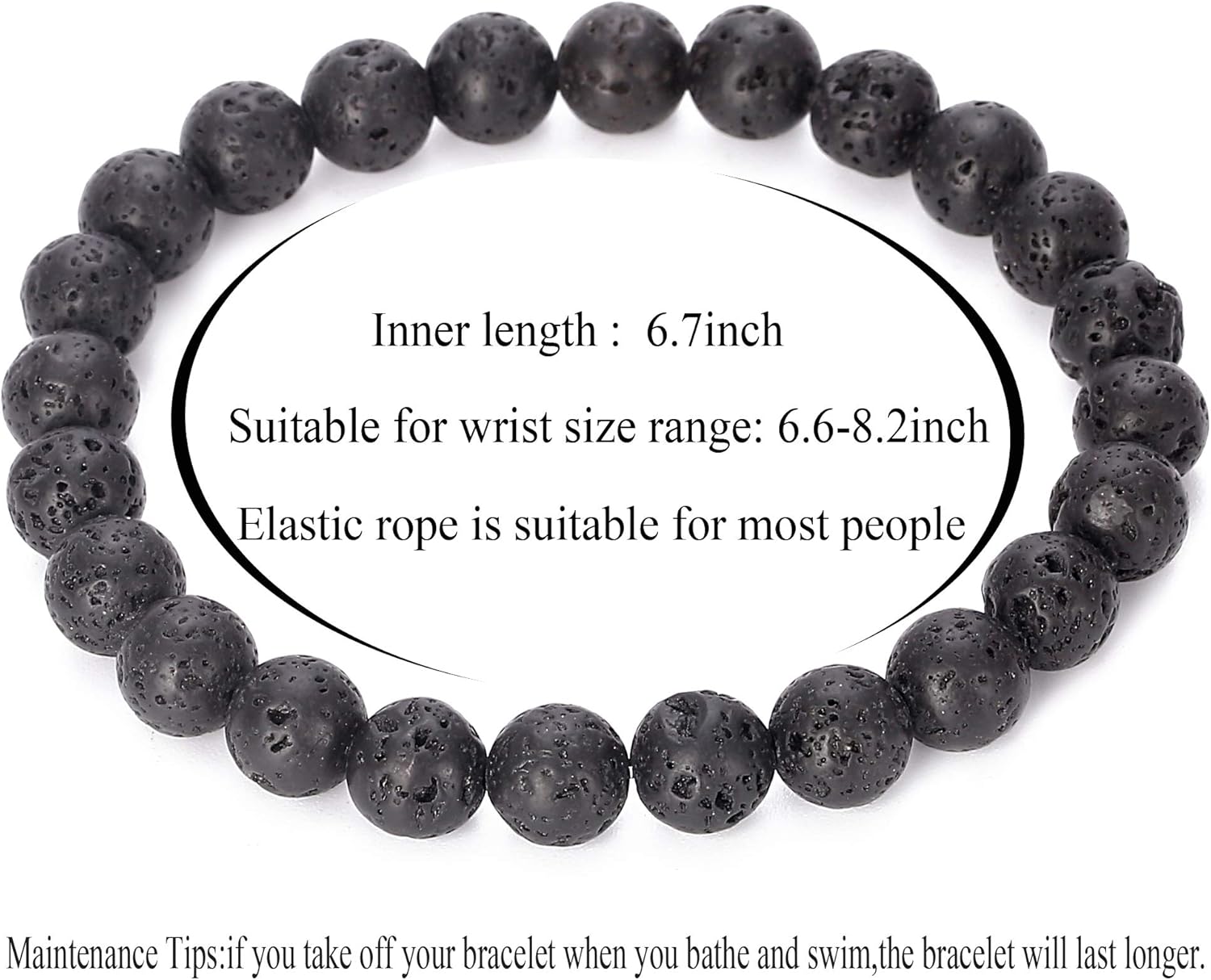 Men - Women 8Mm Natural Stone Lava Rock Diffuser Bracelet Elastic Yoga Agate Beads Bracelet Bangle