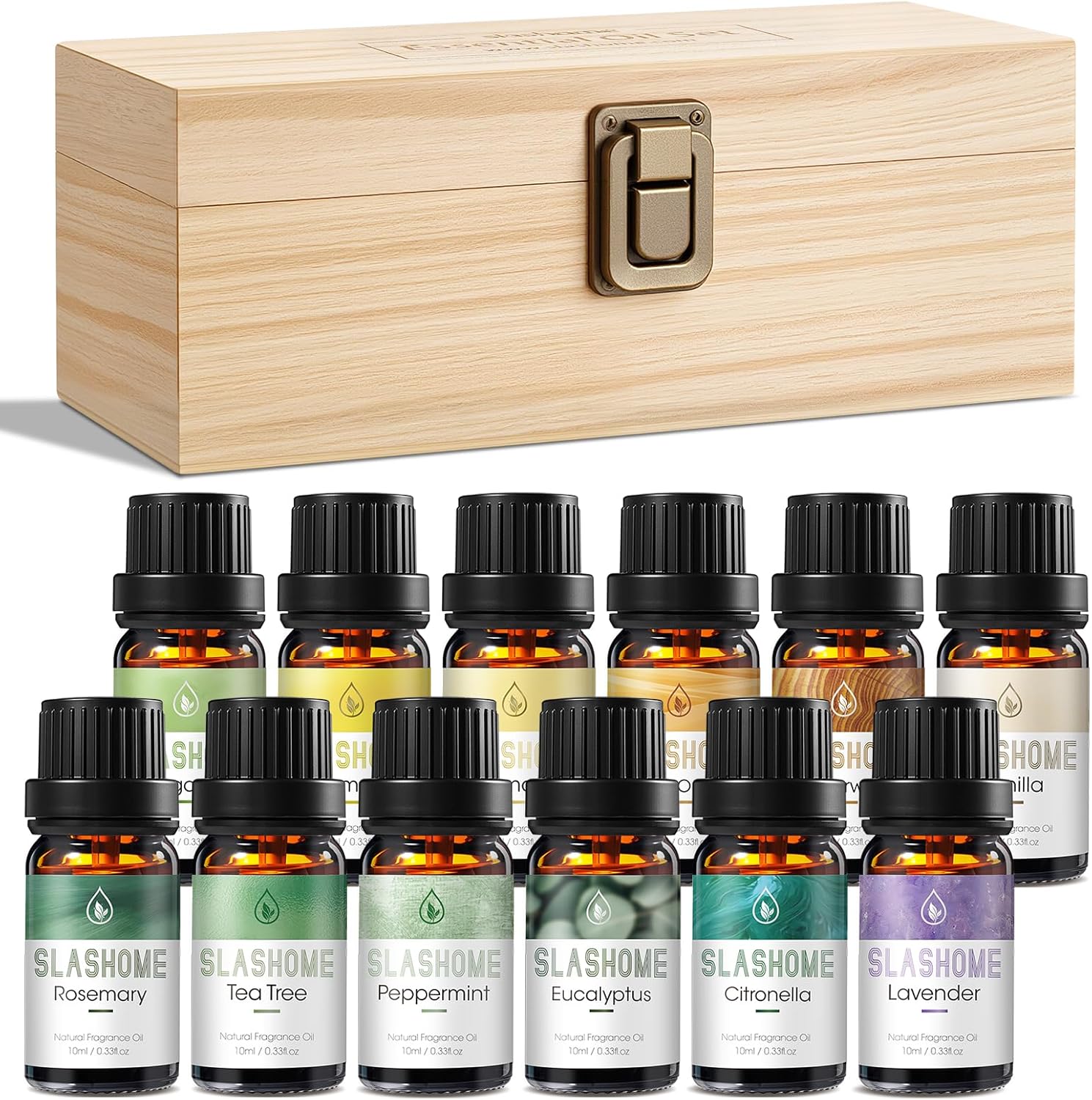 Essential Oils for Diffusers for Home – 12-Pack Essential Oil Set for Sleep & Refreshing Scents – Premium Aromatherapy Diffuser Oils Scents for Home in Wooden Gift Box