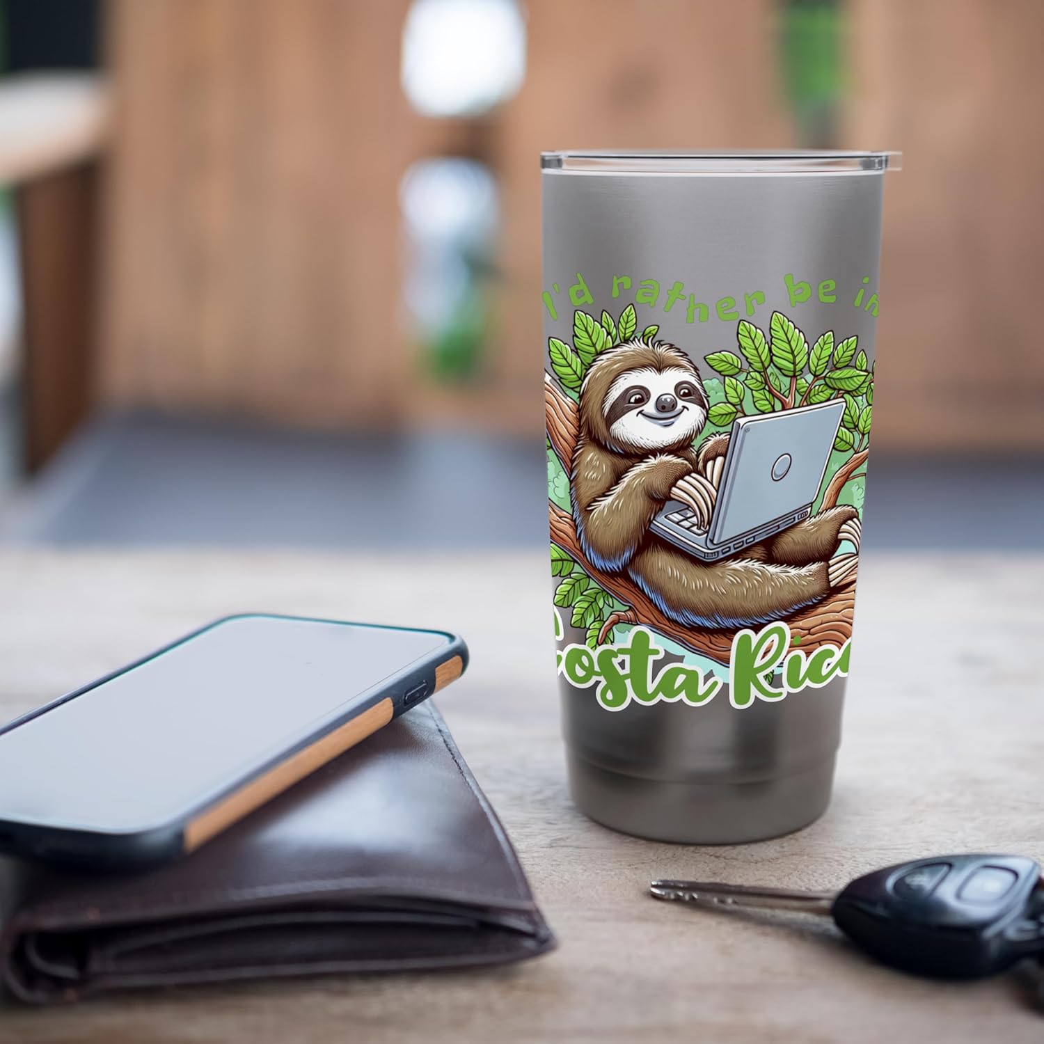 I'D Rather Be in Costa Rica Sloth Remote Working Pura Vida Stainless Steel Insulated Tumbler