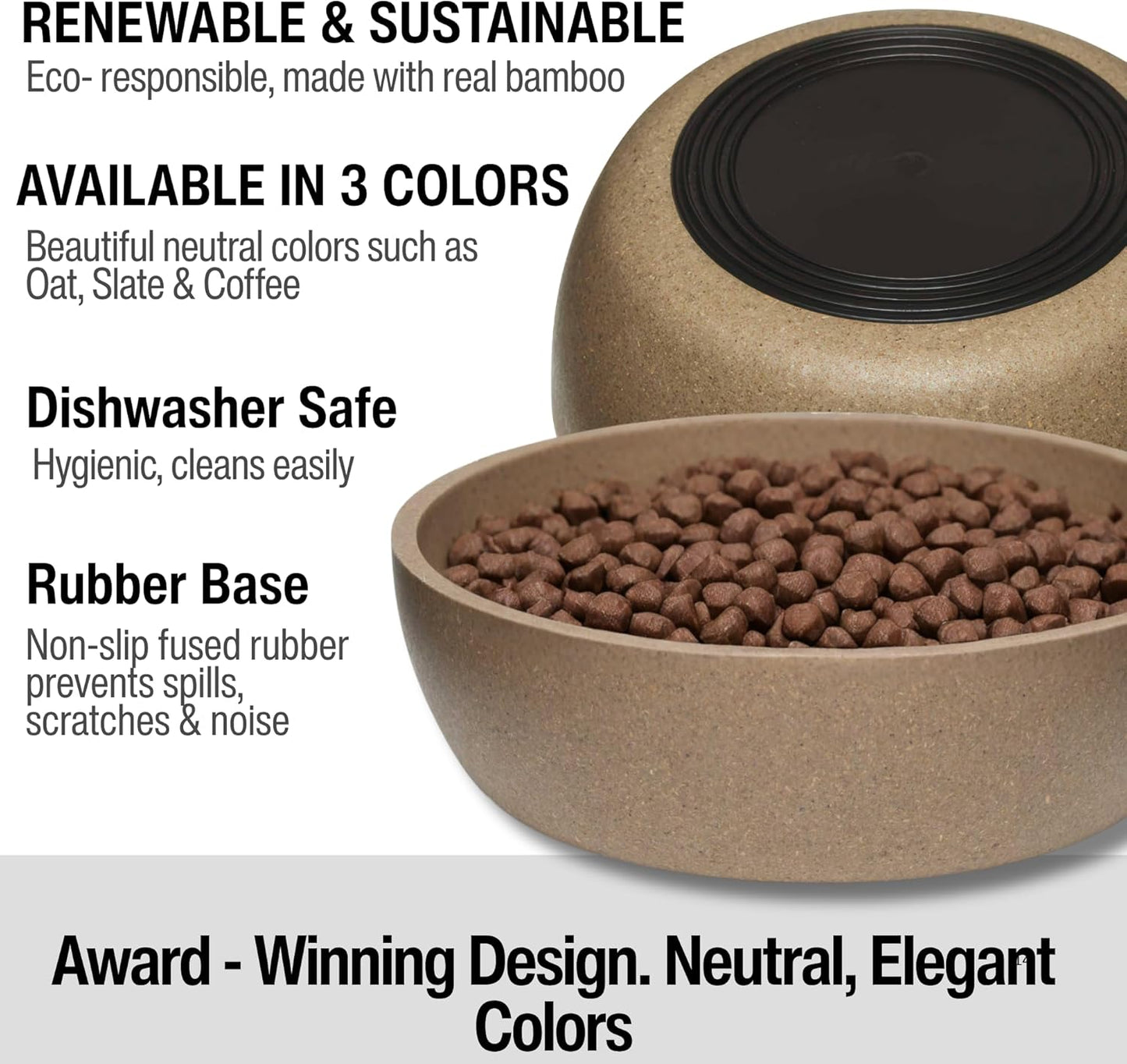 Dolce Bamboo - Eco-Friendly Pet Bowls & Dishes for Dog, Cats, Puppy Food and Water Bowl -Sustainable and Dishwasher Safe, Made with Real Bamboo