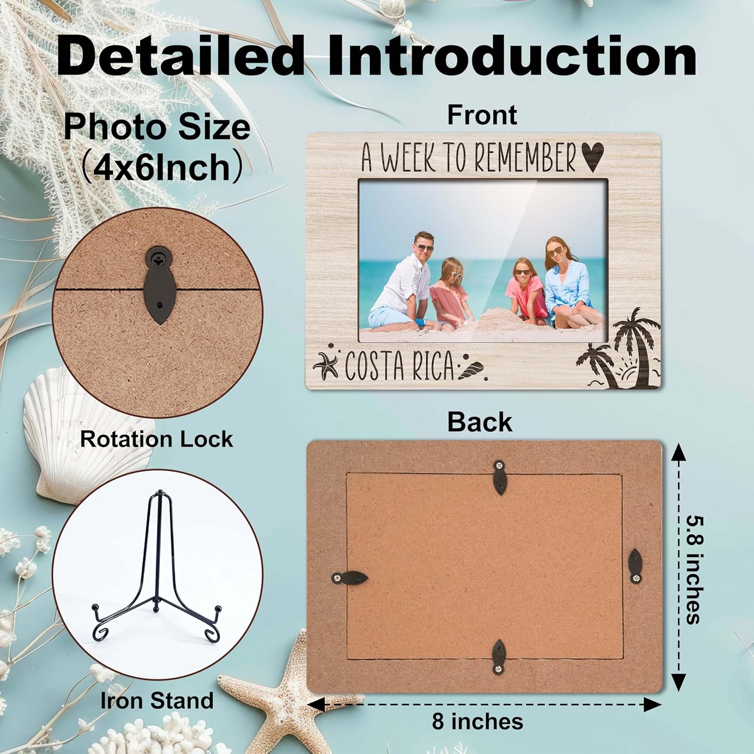 Costa Rica Picture Travel Frame, Beach Theme Frame, Family Vacation Picture Frame, Gifts for Couples, Couple Picture Frames 4X6, Wooden Photo Frame -L01