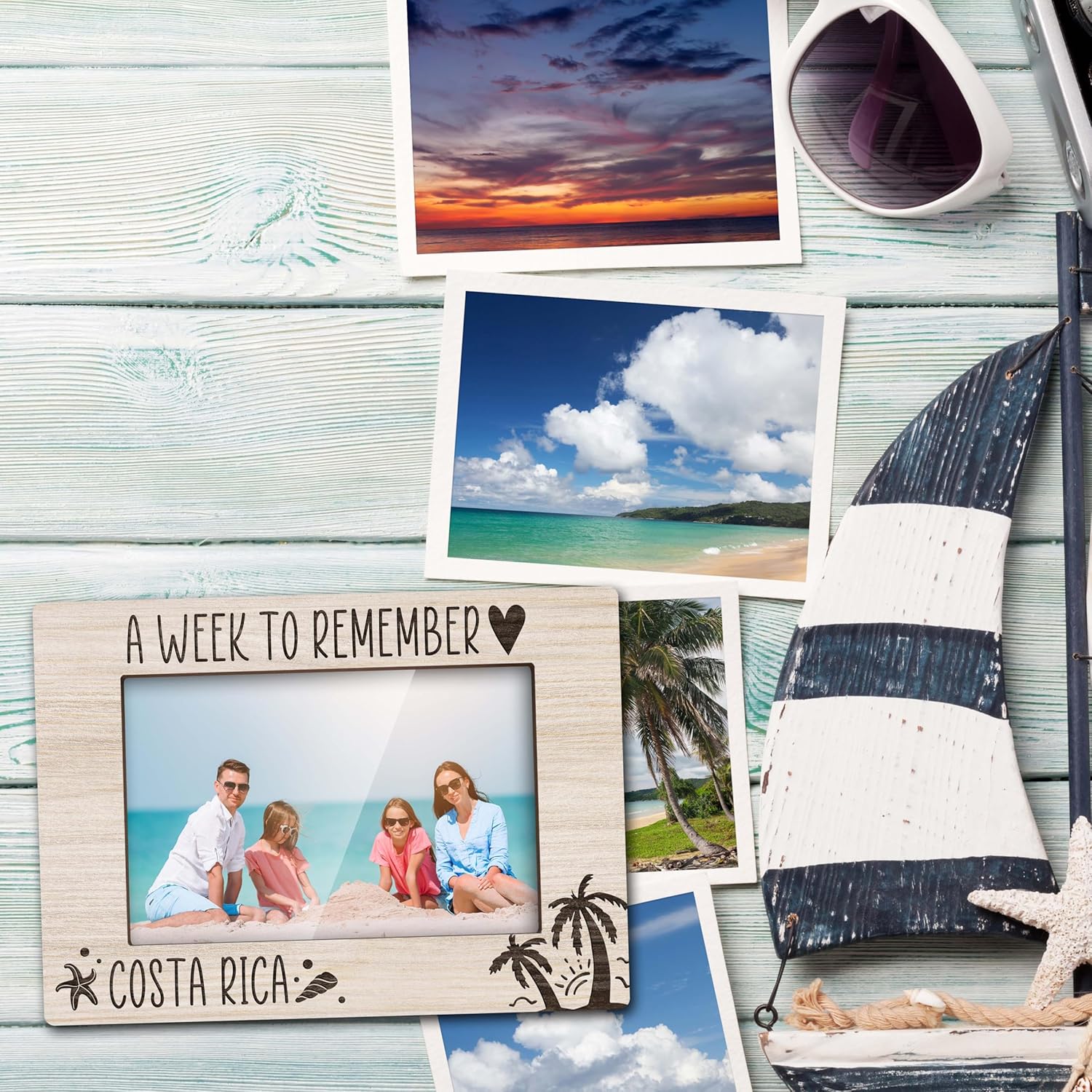 Costa Rica Picture Travel Frame, Beach Theme Frame, Family Vacation Picture Frame, Gifts for Couples, Couple Picture Frames 4X6, Wooden Photo Frame -L01