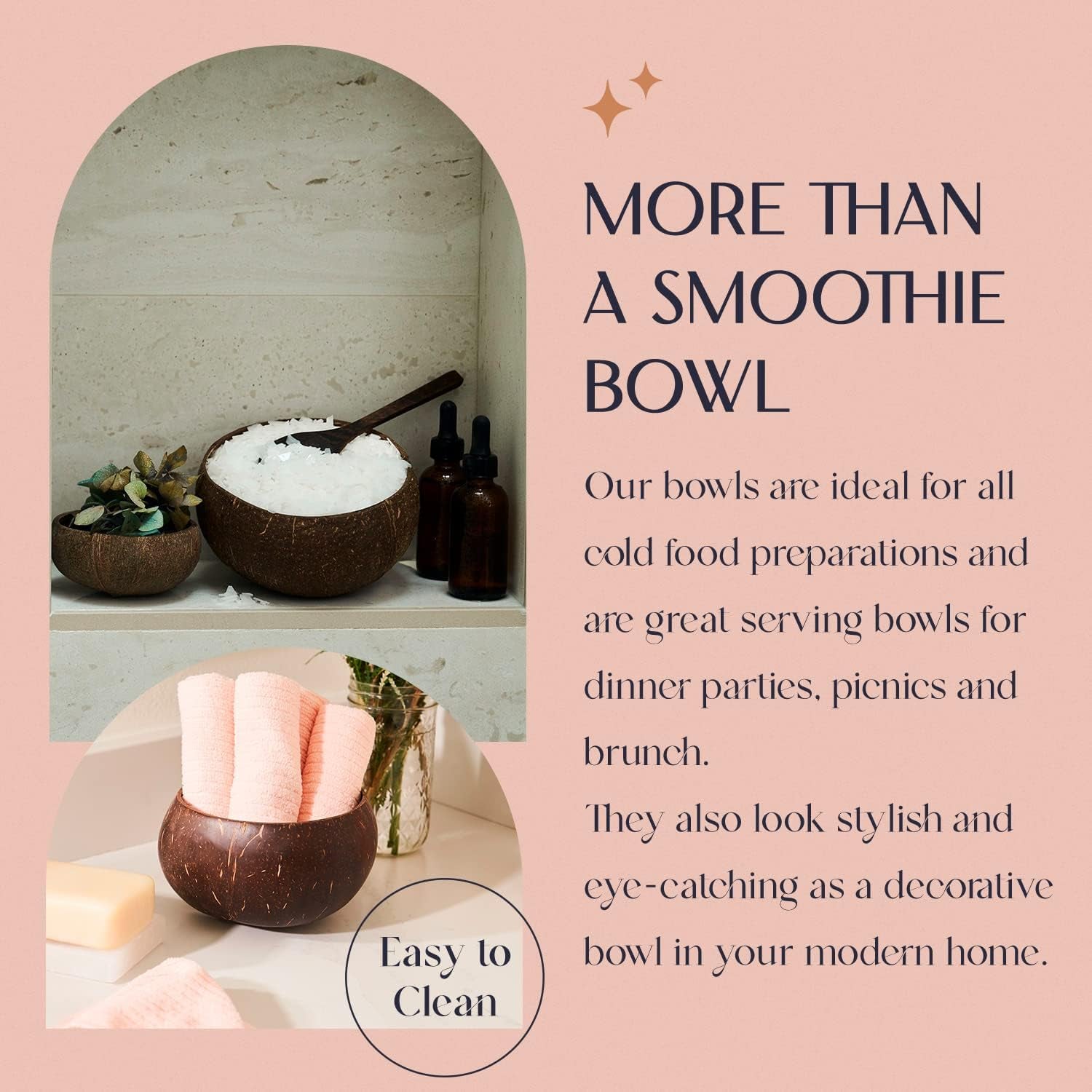 Coconut Bowl Set with Wooden Spoons – Eco-Friendly Acai Bowls, Yogurt Bowls & Smoothie Bowl